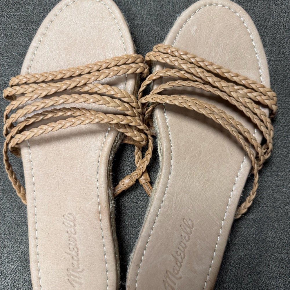 Madewell The Kathryn Espadrille Slide Sandal Leather Braided Straps Neutral Tan